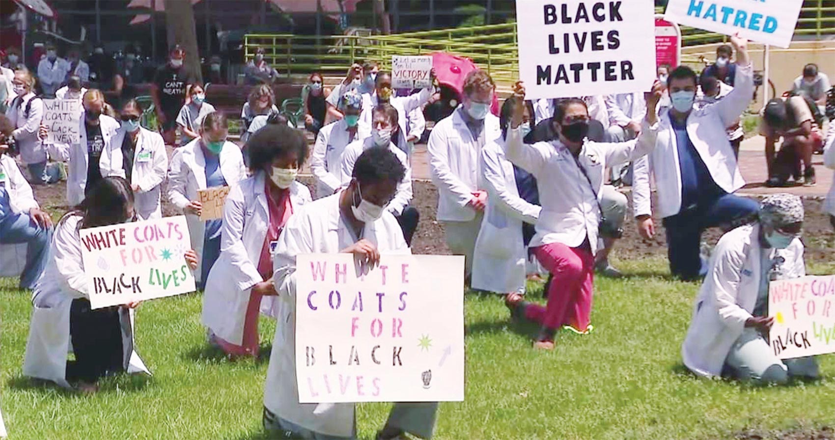 Medical workers show their support for Black Lives Matter