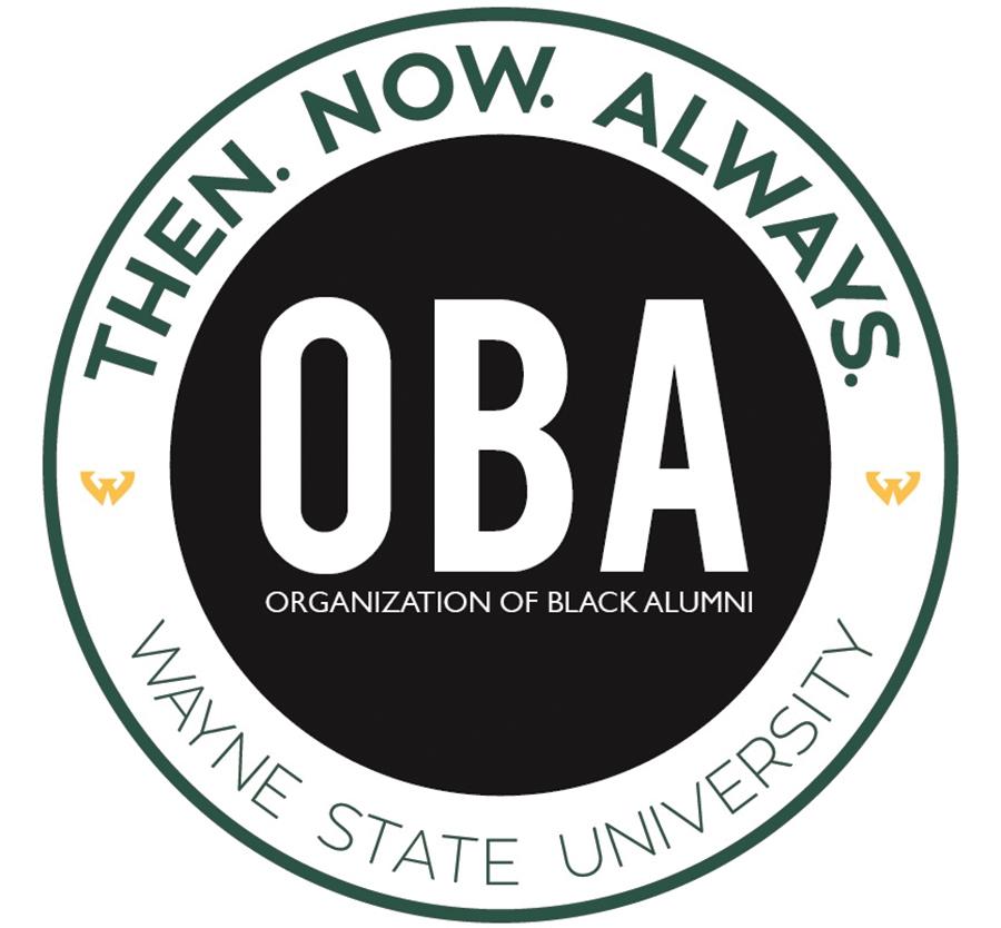 Then. Now. Always. text logo of OBA (organization of Black Alumni) of Wayne State University